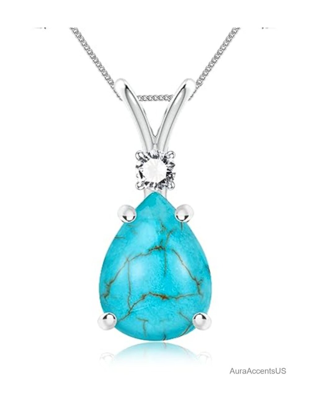 Genuine Turquoise Necklace 925 Sterling Silver Teardrop Pendant Women
